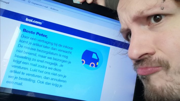 peter met mailtje vertraging bestelling bol
