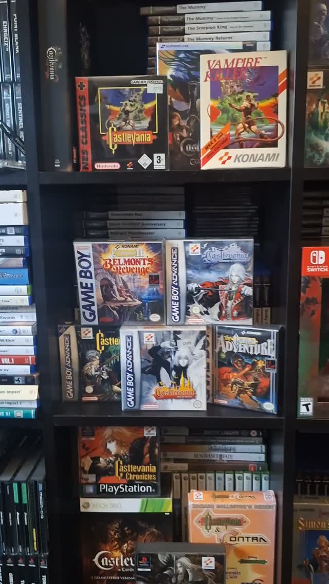 A display setup in honor of a new Castlevania game that will arrive today! Glorious.

Yes, I am a big Castlevania fan and I own every game cib. The pinnacle of my collection as far as I'm concerned.

#castlevania #retrogaming #videogames