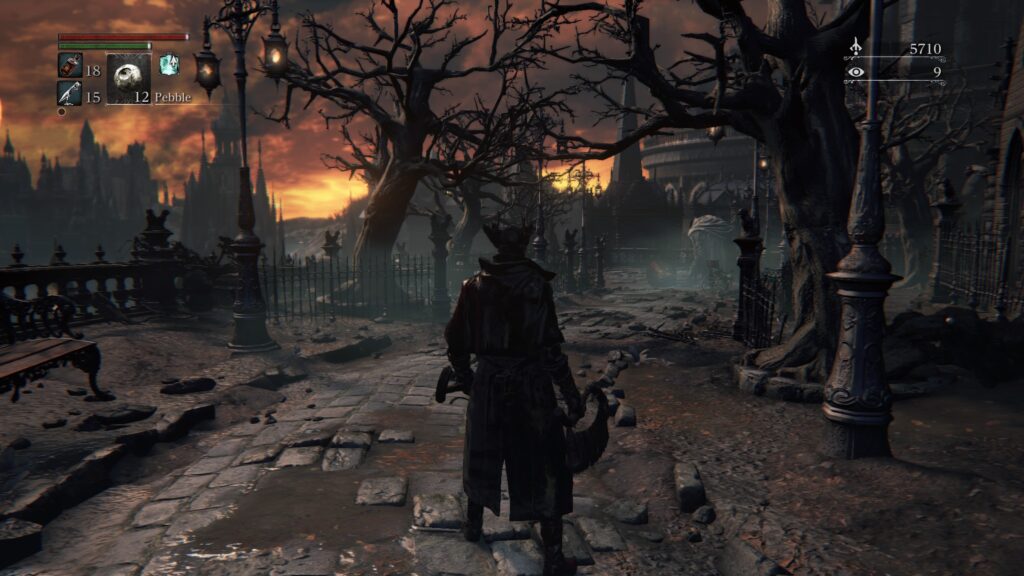 Bloodborne screenshot bomen landschap retrogamepapa
