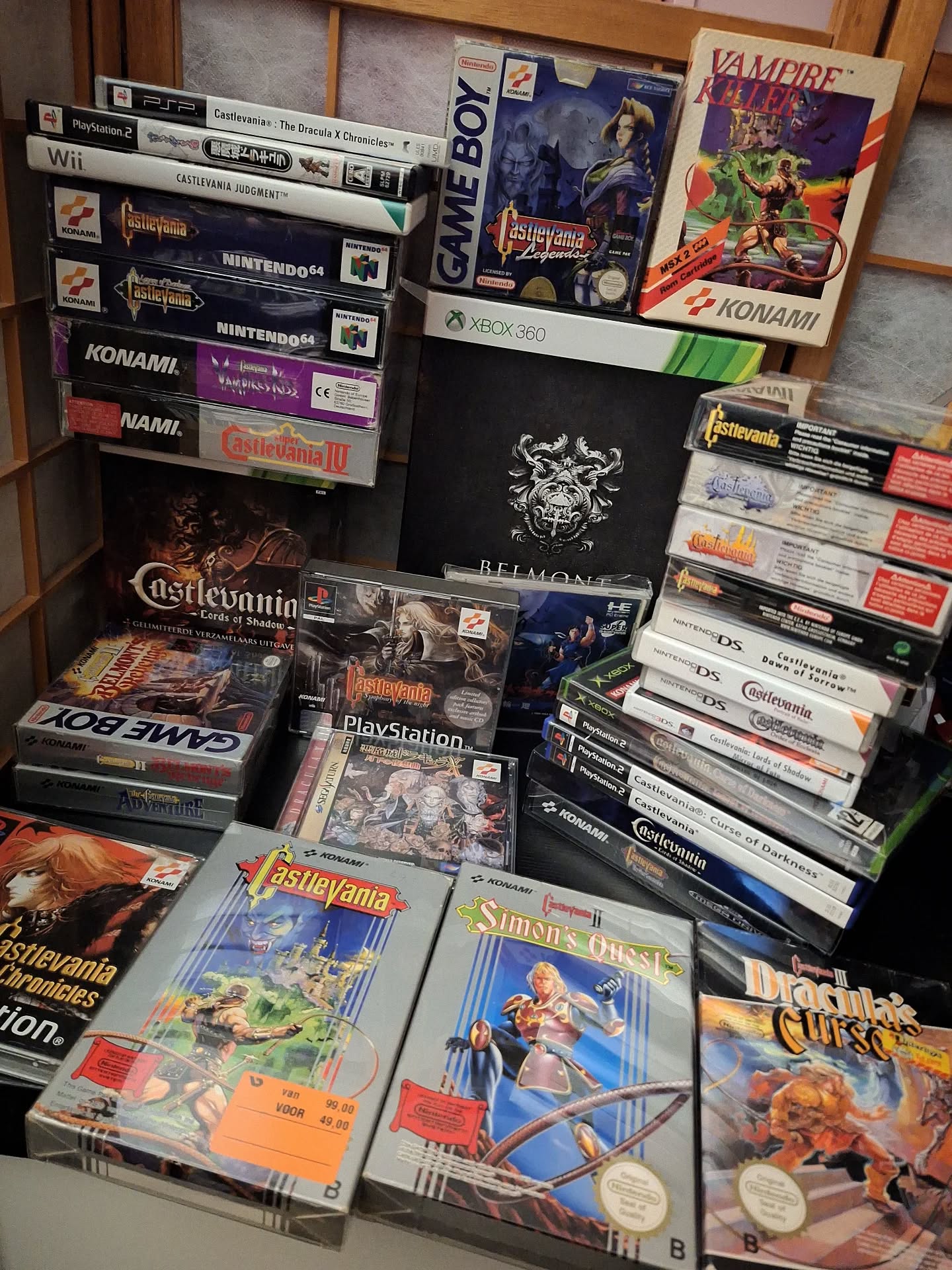 And on Halloween itself, let's close it off with all Castlevania games bundled together in one photo! They're all there!

For #31daysinthecrypt

This is the pinnacle of my collection: all Castlevania games cib. Before anyone starts about certain ports missing: I don't aim to have all versions of all games. e.g. The NES/Famicom game also got a pc release, and that I don't need. But I do have every pal released game as well as some extra doubles, rereleases and stuff. 

#games #videogames #retrogamepapa #retrogaming #retrogames #gamecollection #gamecollector #ps1 #ps2 #castlevania #konami #gamestack #fullset