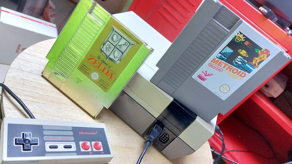NES console met Zelda en Metroid retrogamepapa