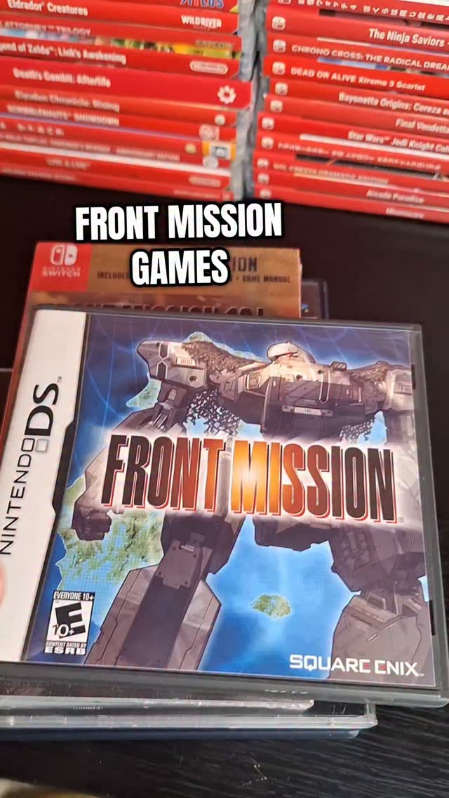 All mainline Front Mission games! I still need to get the remaster of 3.

Theres apparently also a spinoff on the Super Famicom, a platformer, which I also don't own (yet).

#frontmission #squareenix #retrogaming #videogames