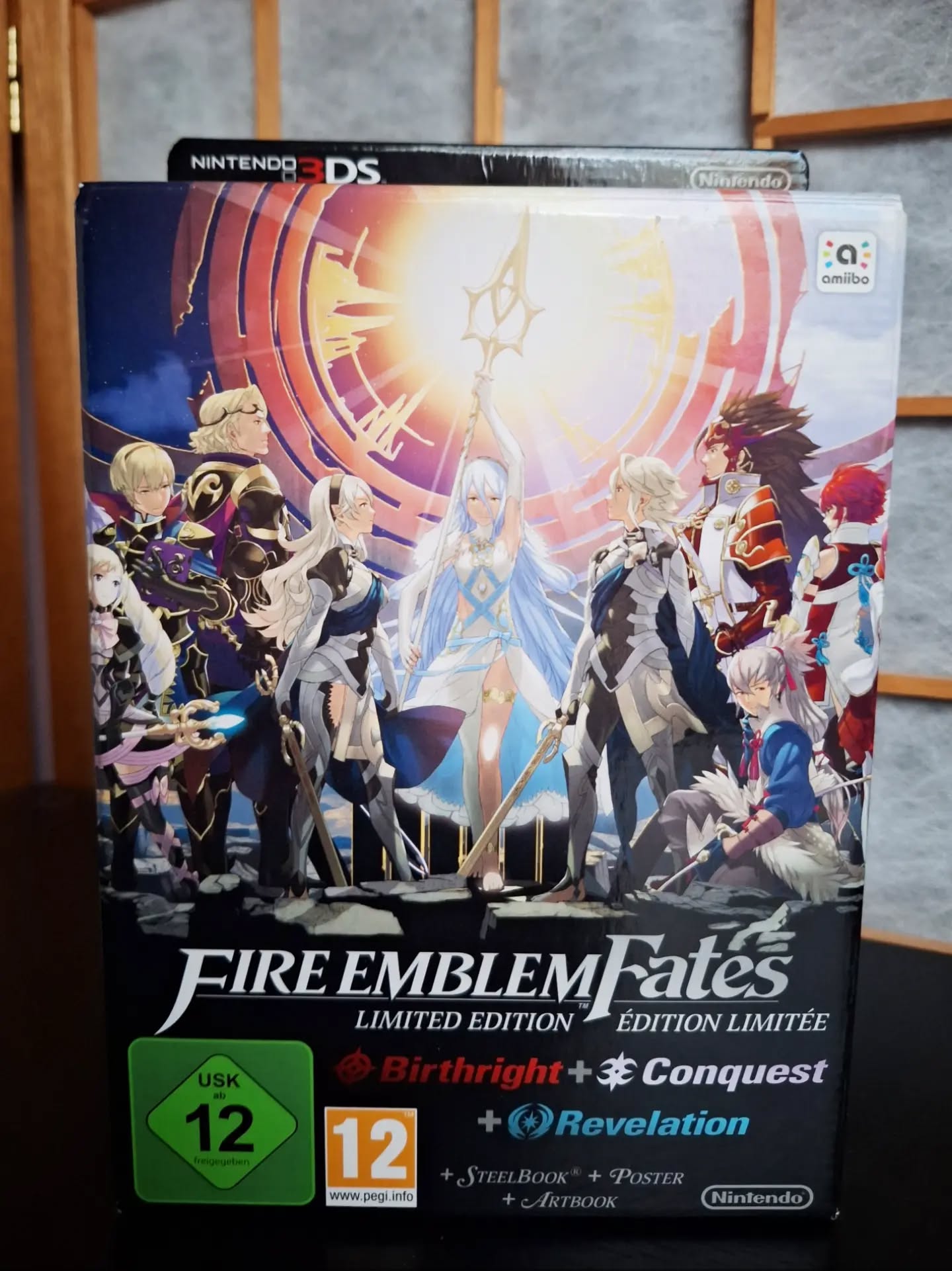 Fire Emblem Fates, Limited Edition! The only release which has a physical version of Revelation. 

Getting this one was a lot of luck, especially timing wise. Got it for half the price for which it's going now. I've somehow managed to start searching for the Fire Emblem games whilst couple of big collectors are getting rid of all of them, which makes the market price going down.

Not this one though. Some sellers which managed to give me really good prices kept this one shockingly high, amounts I'm not willing to pay ever. So I found someone who just put this up for way less. Seemed shady, sent it out on the last possible day, but here it is.

Thanks to @bigkingbadger for explaining to me why this version was the one to seek out.

#fireemblem #retrogaming #3ds #nintendo #rare